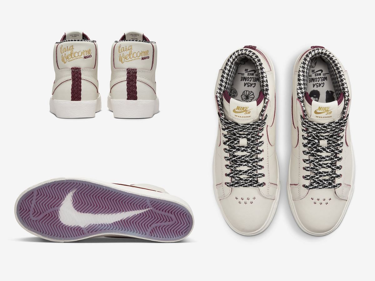 Welcome Skateboarding x Nike SB Blazer Mid &quot;Sail/Dark Beetroot-White&quot; sneakers: Features explored (Image via Nike)
