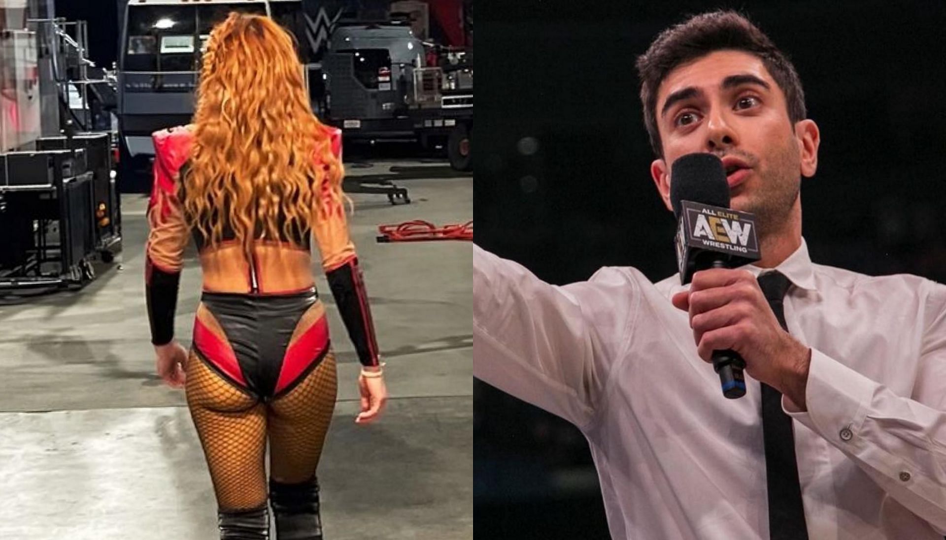 Becky Lynch (left), Tony Khan (right)