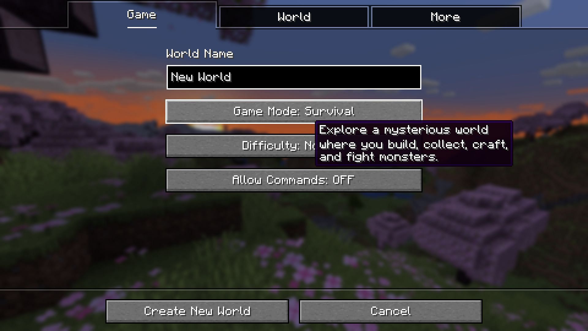 Game mode can be selected (Image via Mojang Studios)