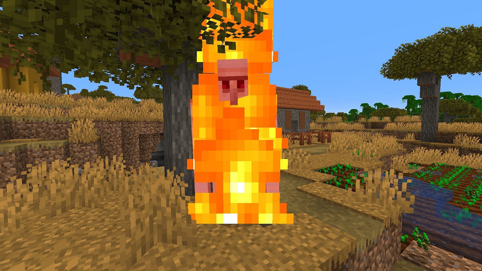 An iron golem burning after having had lava placed under it (Image via Mojang)