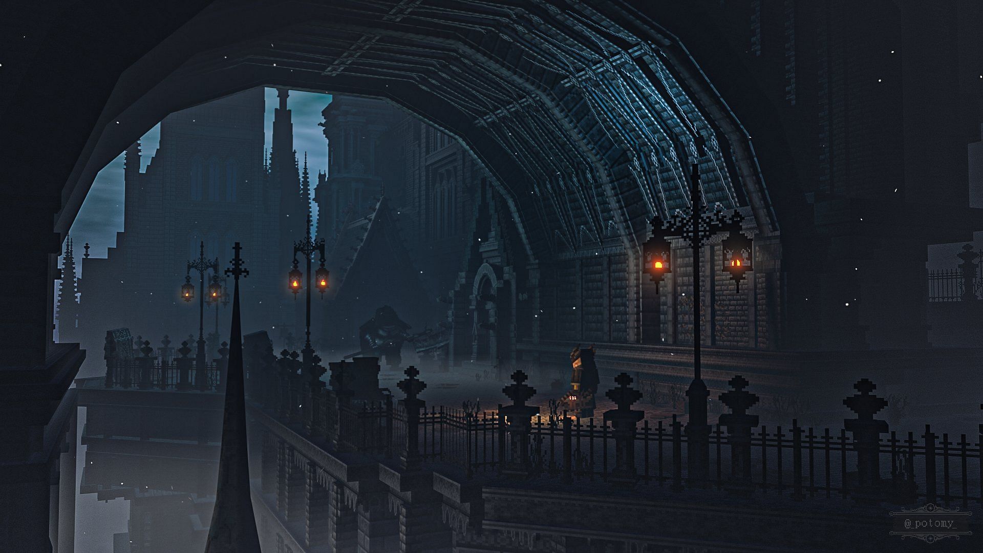 A screenshot of the map from under Yharnam&#039;s Great Bridge (Image via Potomy/X)