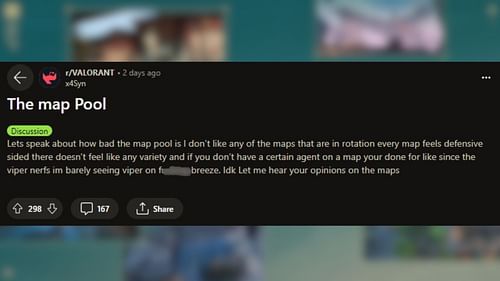 Valorant player demands map pool rotation (Image via Reddit/u/x4Syn)