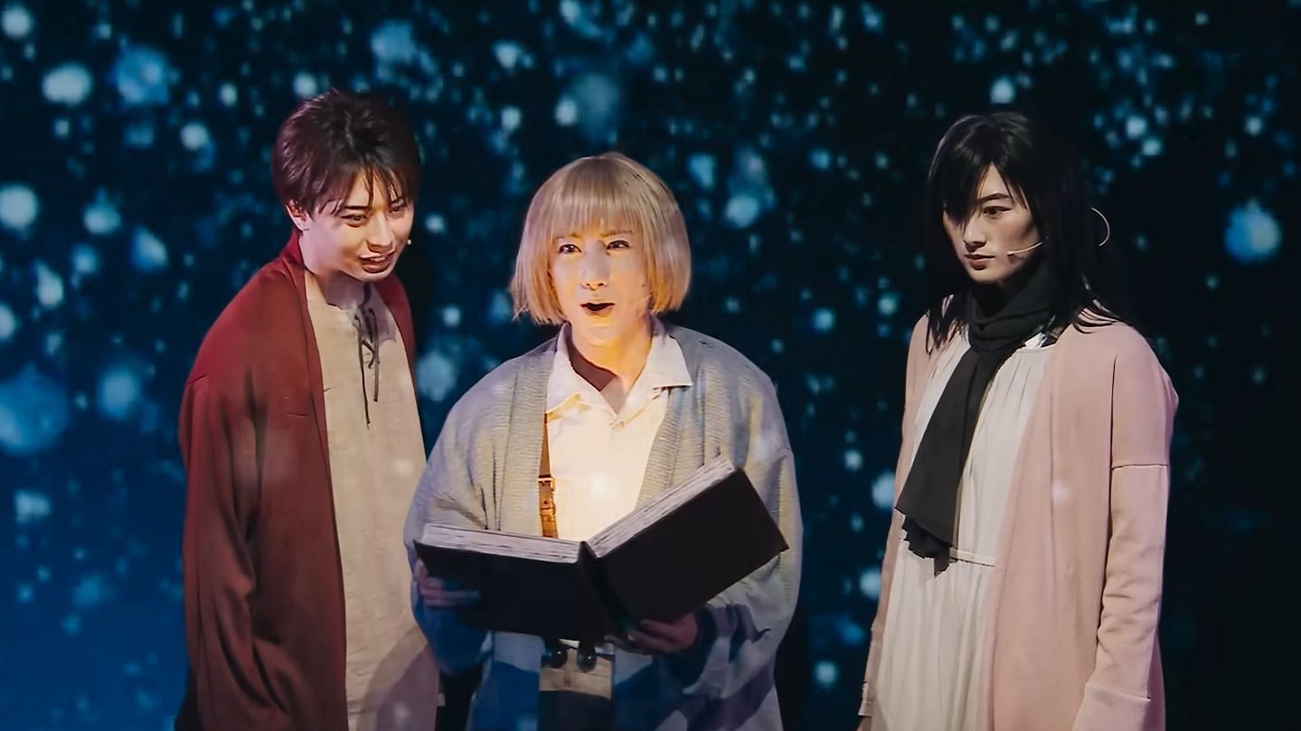 Eren, Armin, and Mikasa as seen in the musical (Image via Kodansha)