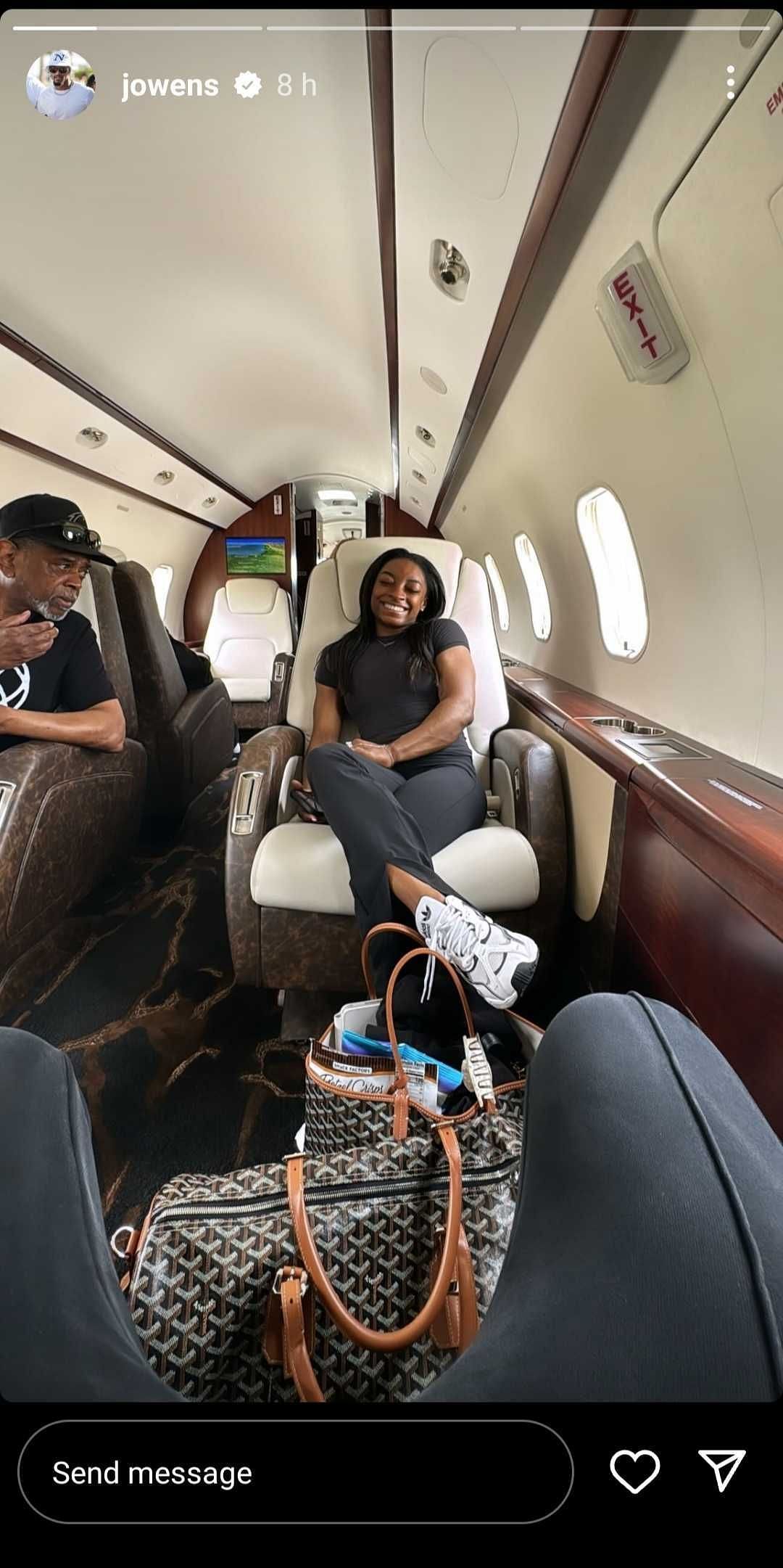 Biles in the private jet