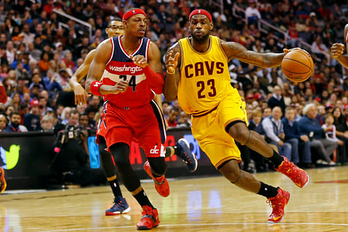 Paul Pierce against LeBron James in an NBA game in November 2014