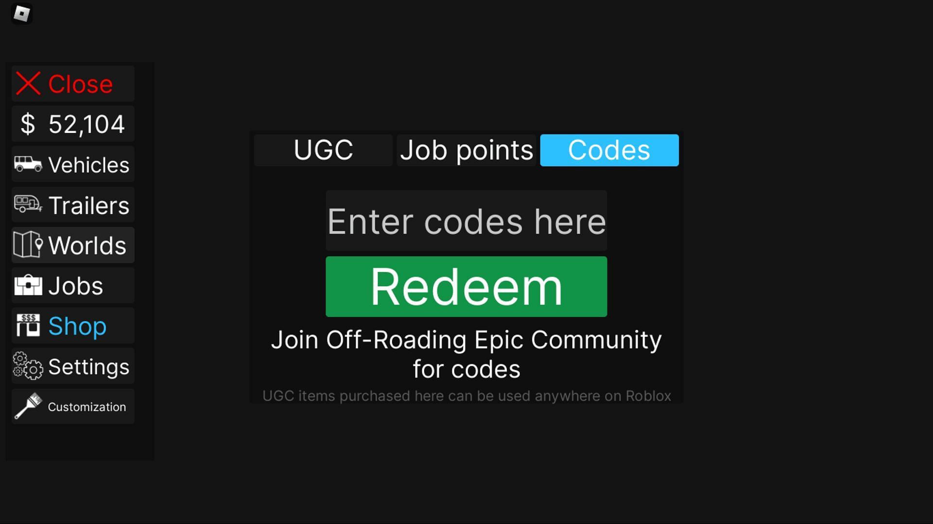 Redeem codes in Off-Roading Epic easily (Image via Roblox)