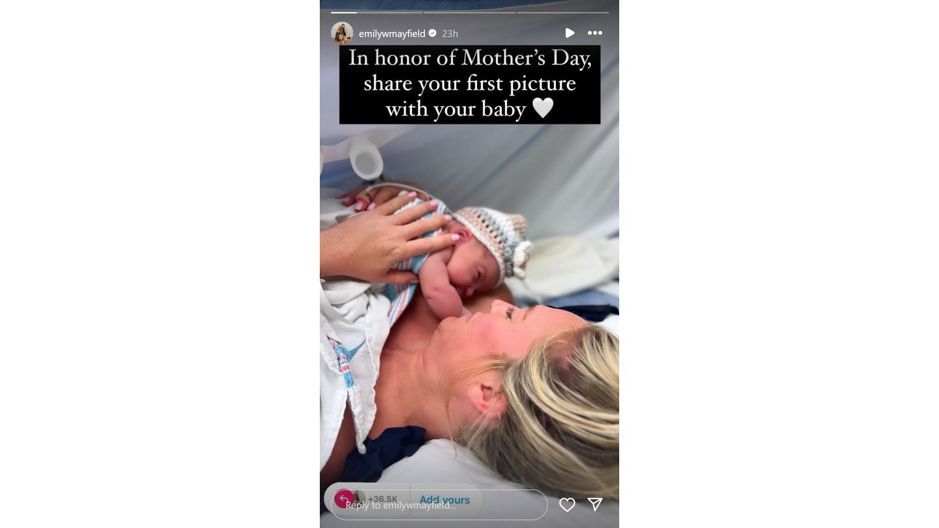 Baker Mayfield&#039;s wife Emily shares photo of baby girl Kova Jade on Mother&#039;s Day (From: @emilywmayfield)