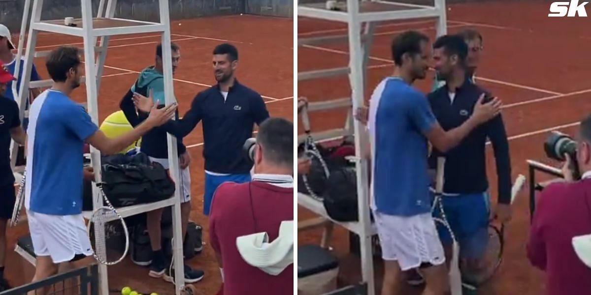 Novak Djokovic greeting Daniil Medvedev in Rome