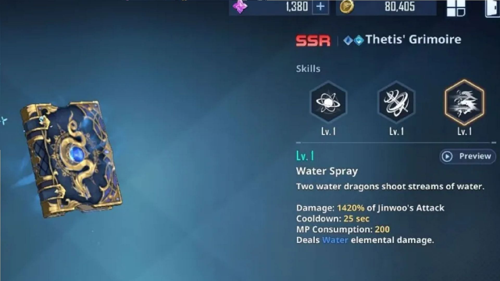 Thetis&#039; Grimoire in Solo Leveling Arise is a great weapon (Image via Netmarble)