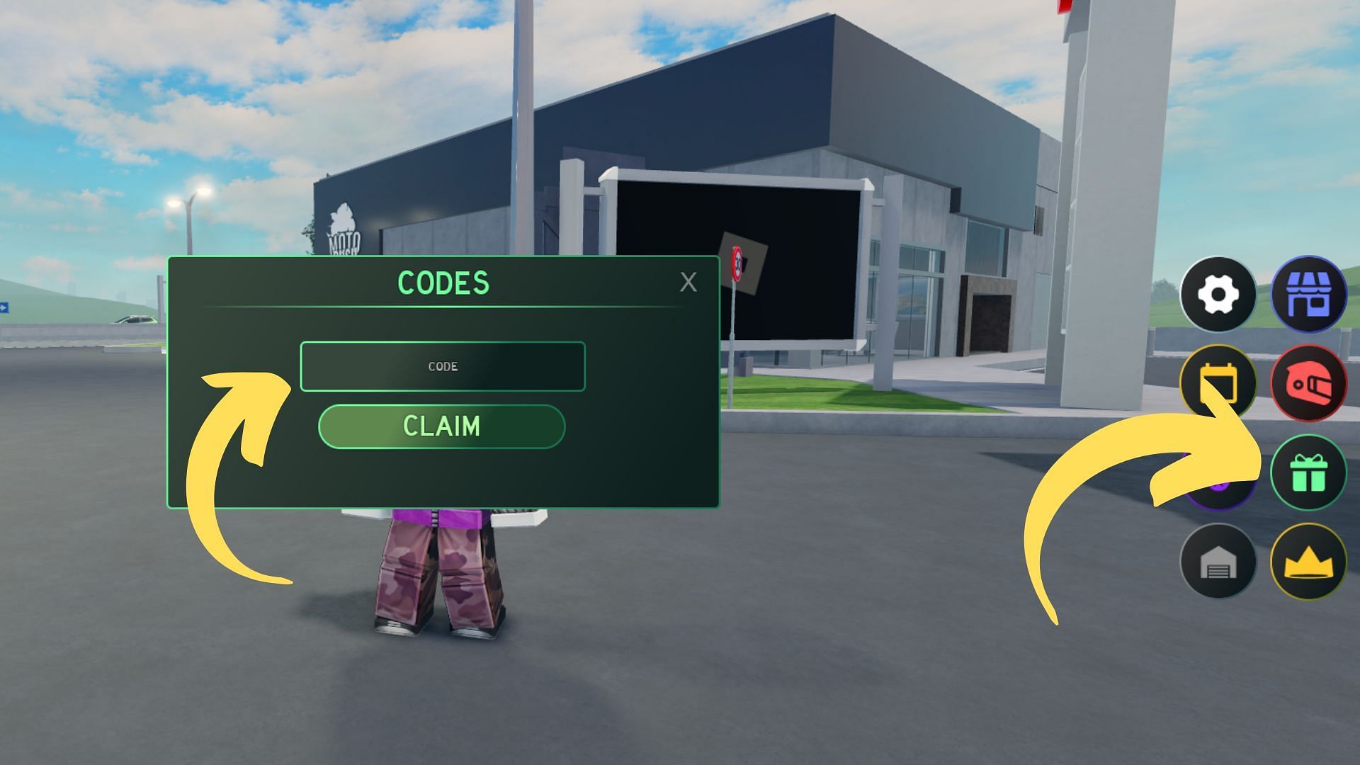 Redeem codes in MotoRush (Image via Roblox || Sportskeeda)