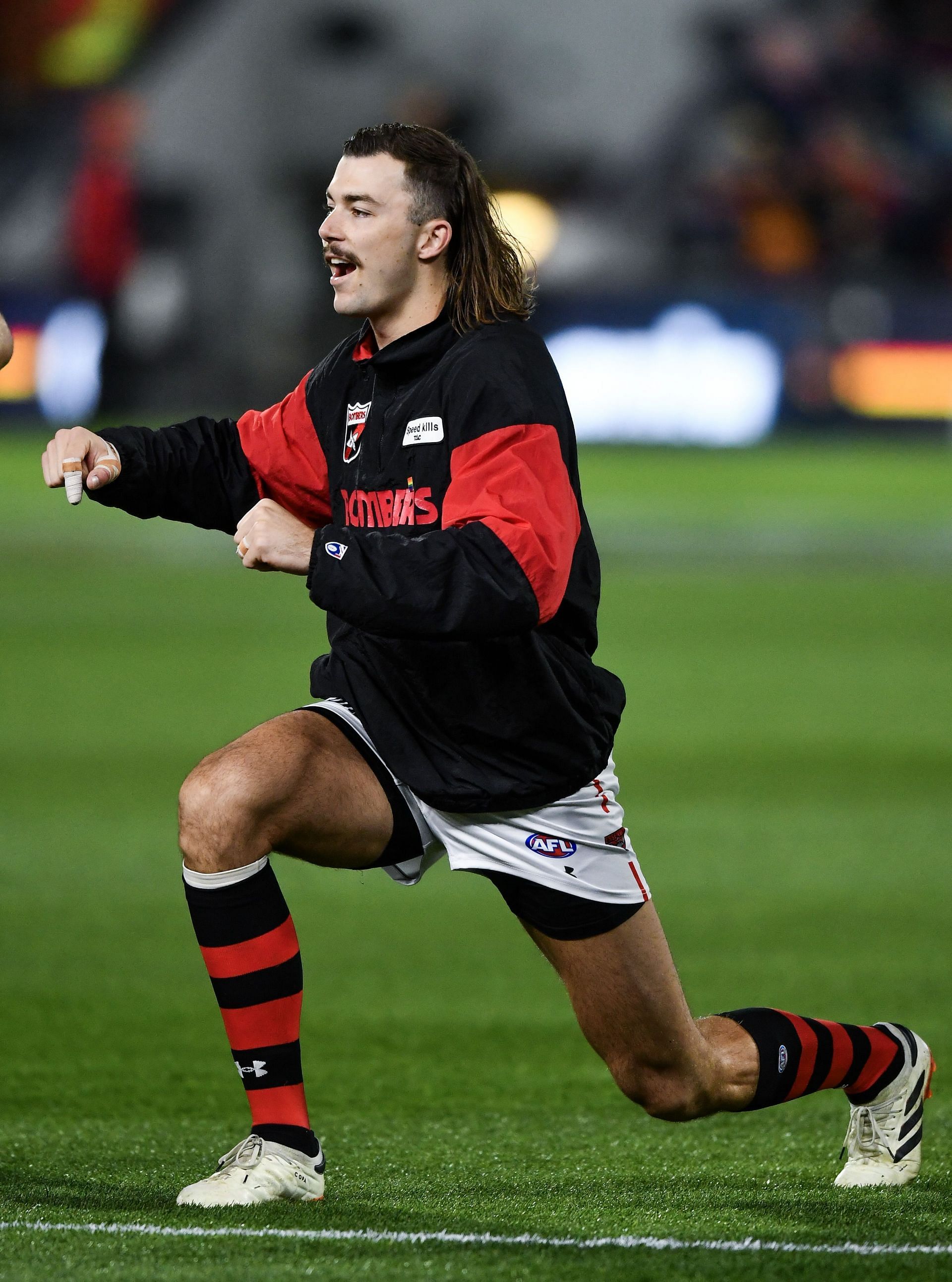 Sam Draper of the Bombers during warm-ups