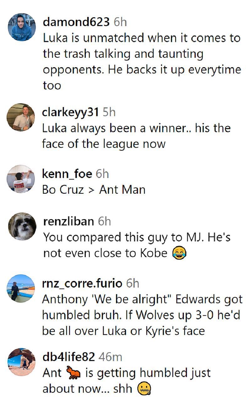 Fans comment on viral photo of Luka Doncic and Anthony Edwards.
