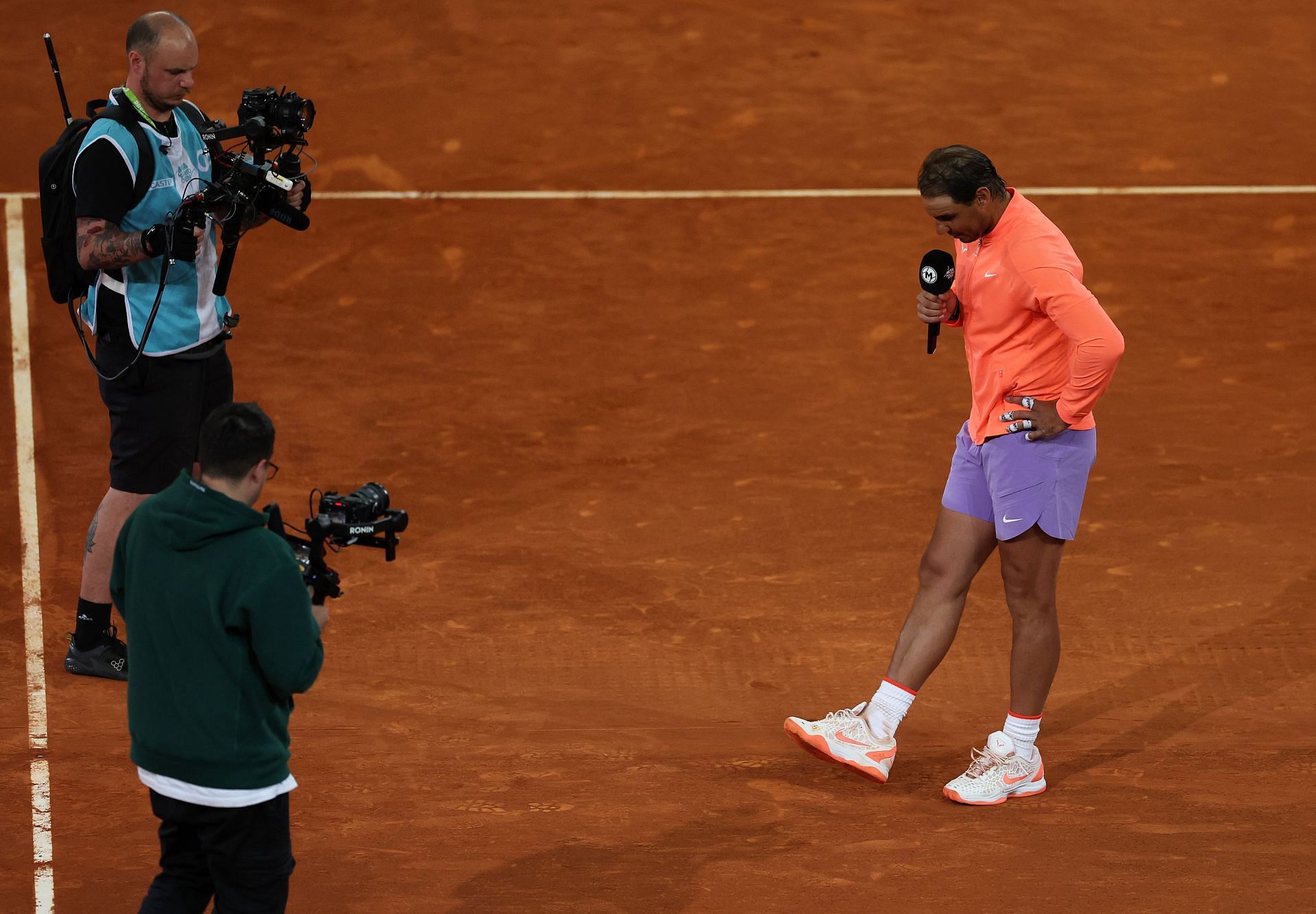 Rafael Nadal addressing the crowd after his last Madrid Open match