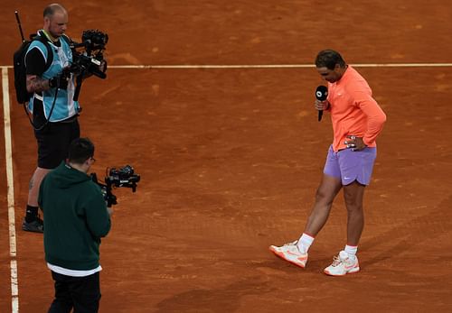 Rafael Nadal addressing the crowd after his last Madrid Open match