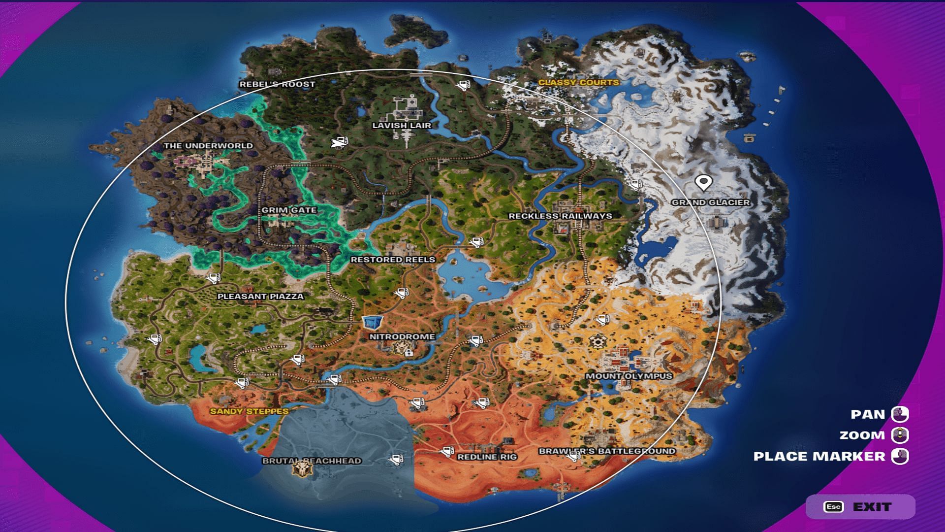 Location of all the service stations in the map (Image via Epic Games/Fortnite)