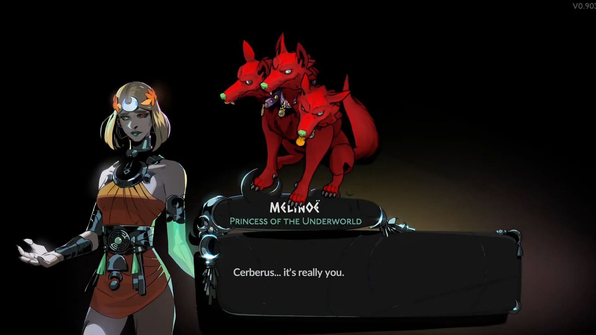 Cerberus after being defeated (Image via Supergiant Games || YouTube @Johnnie&#039;s Here)