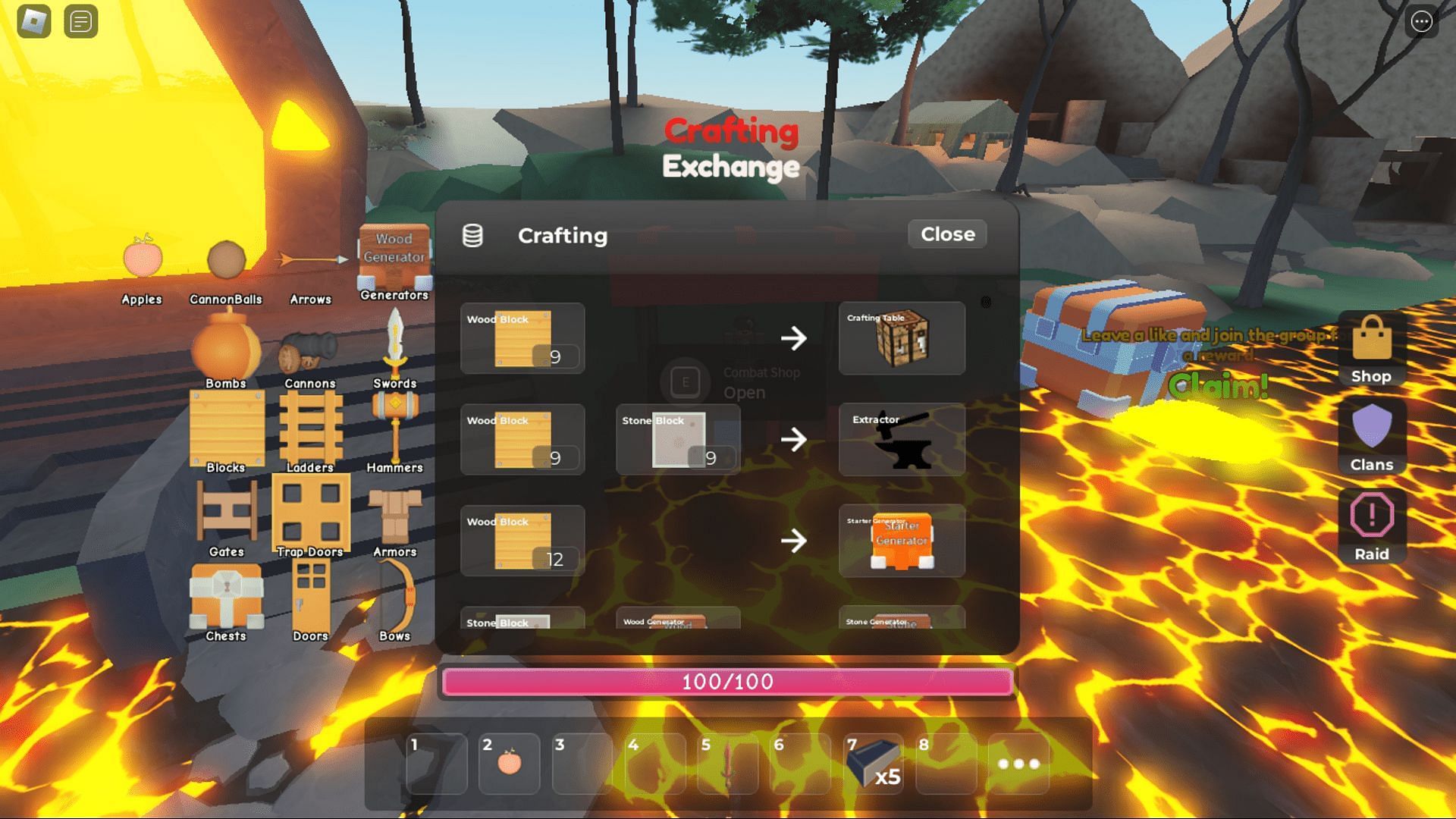 The Crafting Exchange shop in Clan Wars (Image via Roblox)