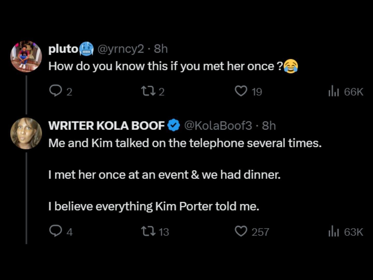 Kola Boof talks about Kim Porter amid Puffy-Cassie surveillance footage upload. (Image via X/KolaBoof3)