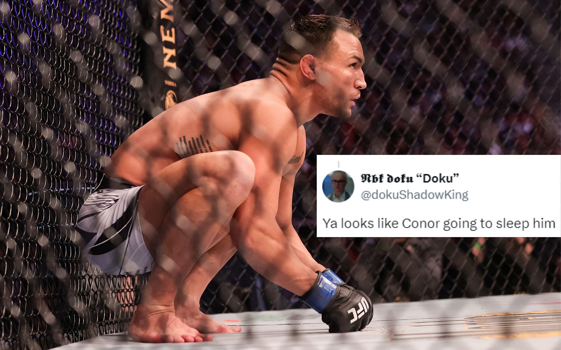 Michael Chandler (inset) is set to fight combat sports megastar Conor McGregor at UFC 303 [Images courtesy: Getty Images and @dokuShadowKing on X]