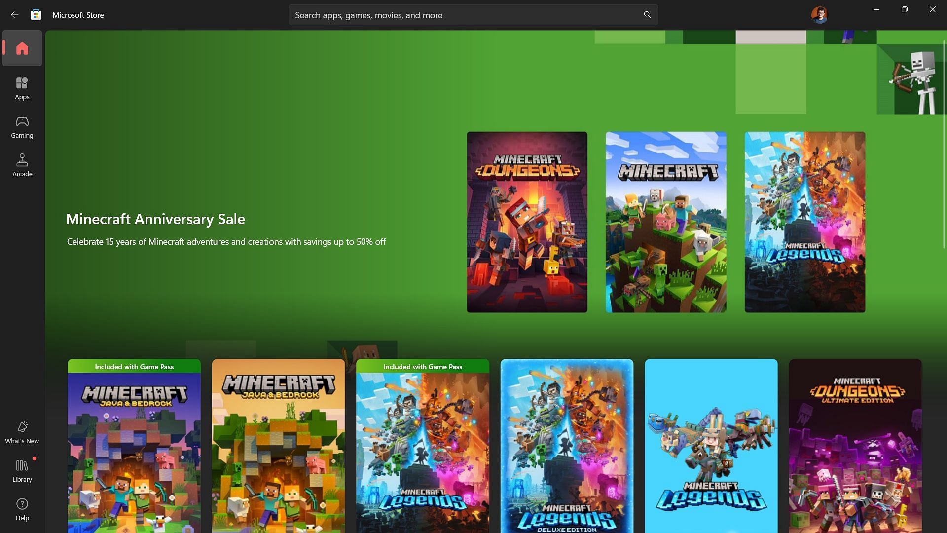 Microsoft Store showcasing the anniversary sale on all games and DLCs. (Image via Microsoft Store)
