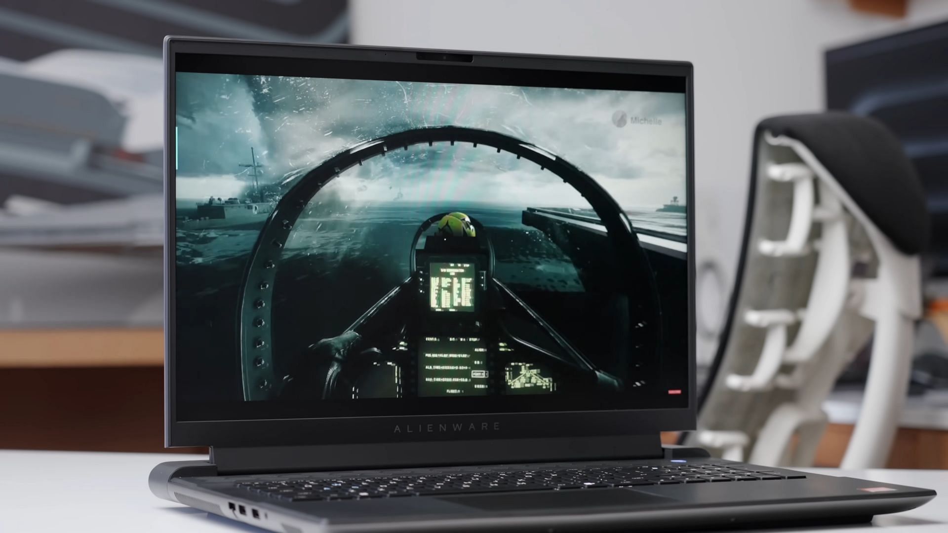 Picture of an Alienware m18 gaming laptop running Flight Simulator