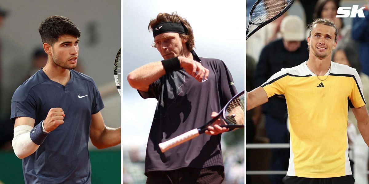 Carlos Alcaraz (L) Andrey Rublev (M) Alexander Zverev (R)