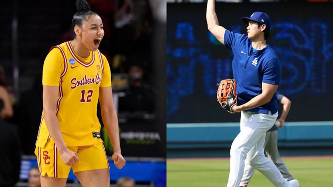 PHOTO: USC guard Juju Watkins poses with MLB star Shohei Ohtani at Dodgers gala night in a striking all-black outfit