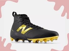 New Balance Fortress football boots in "Black / Metallic Gold": Detailed look