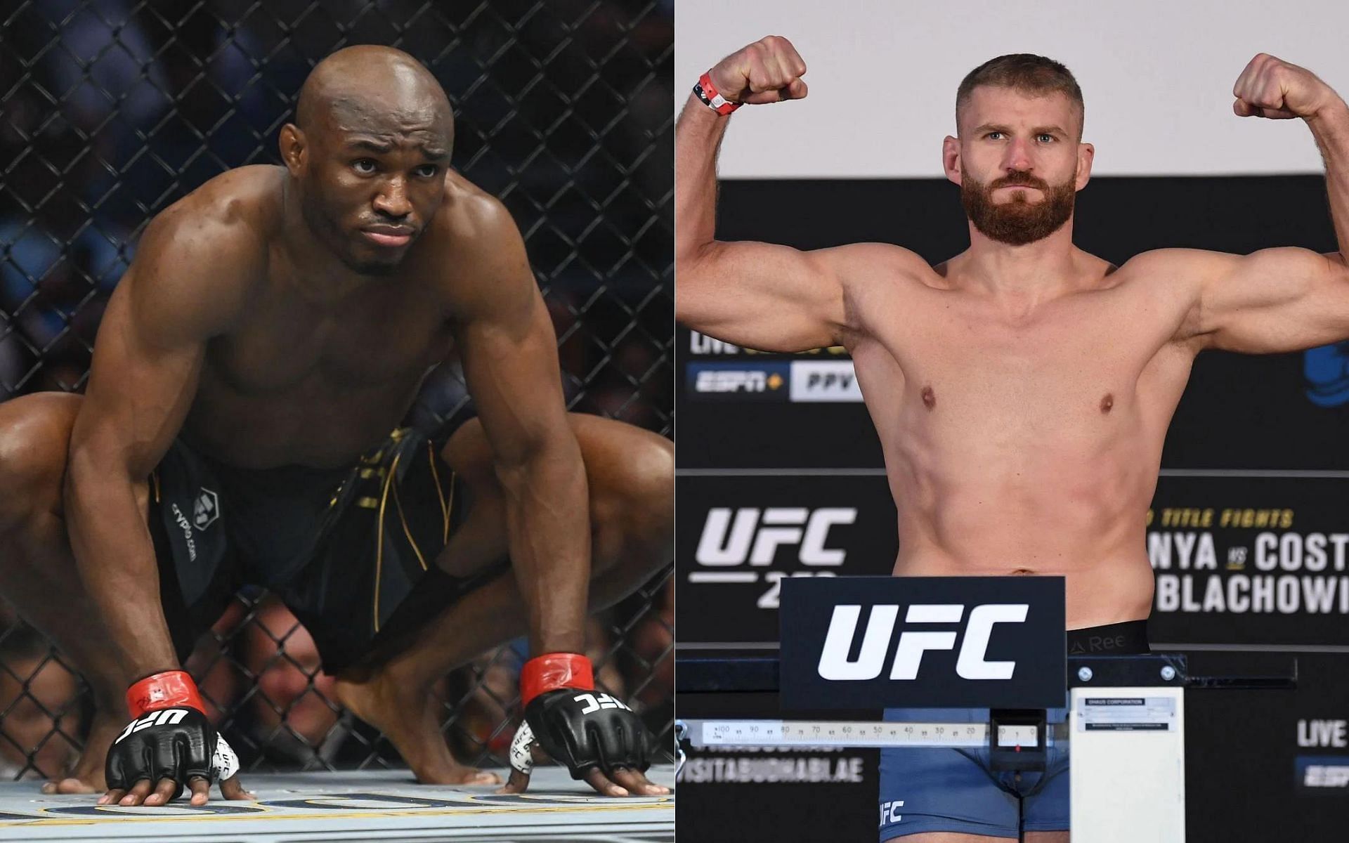 Kamaru Usman (left) responds to Jan Blachowicz (right) [Images via Getty]