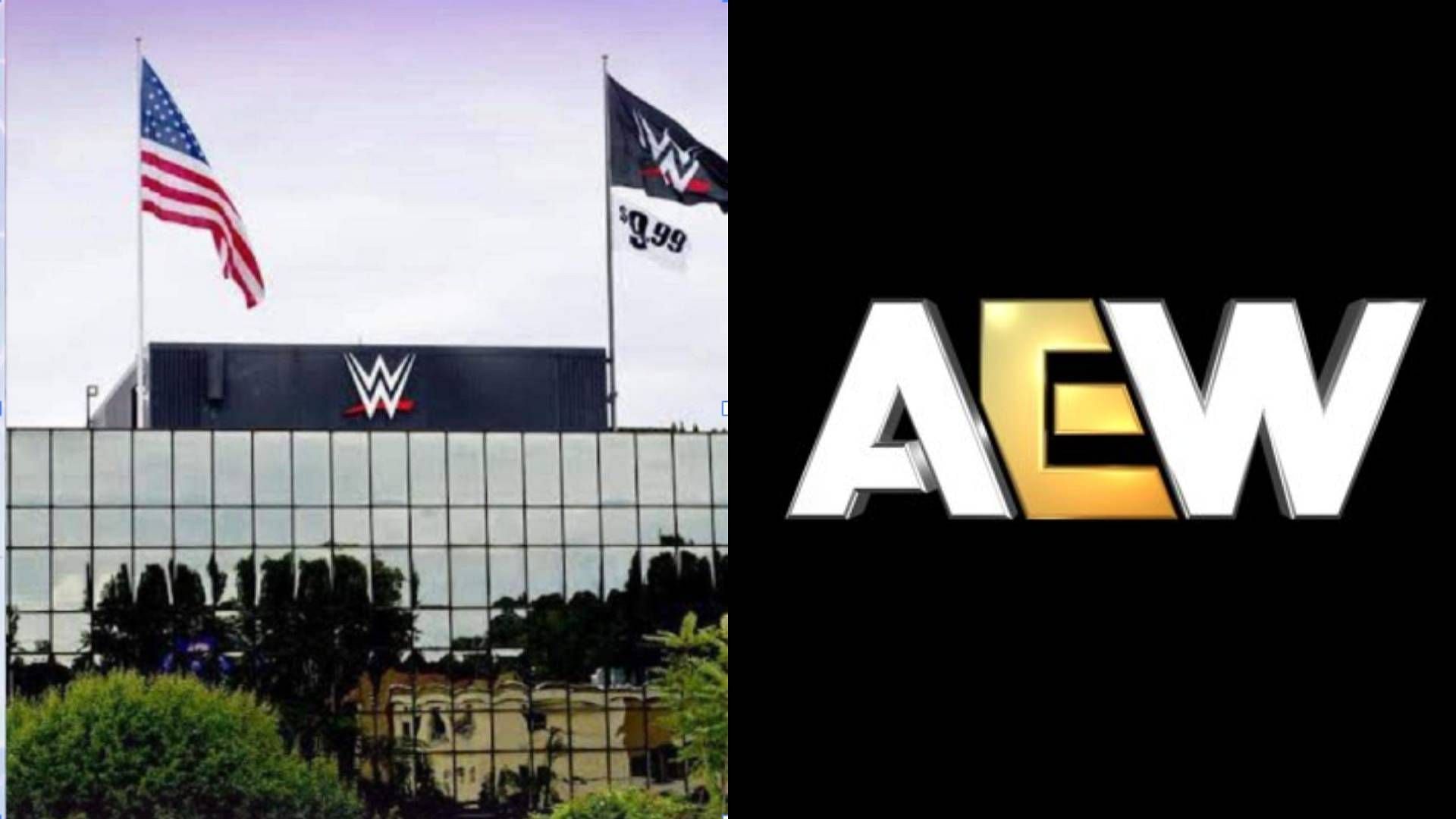 WWE HQ and AEW logo
