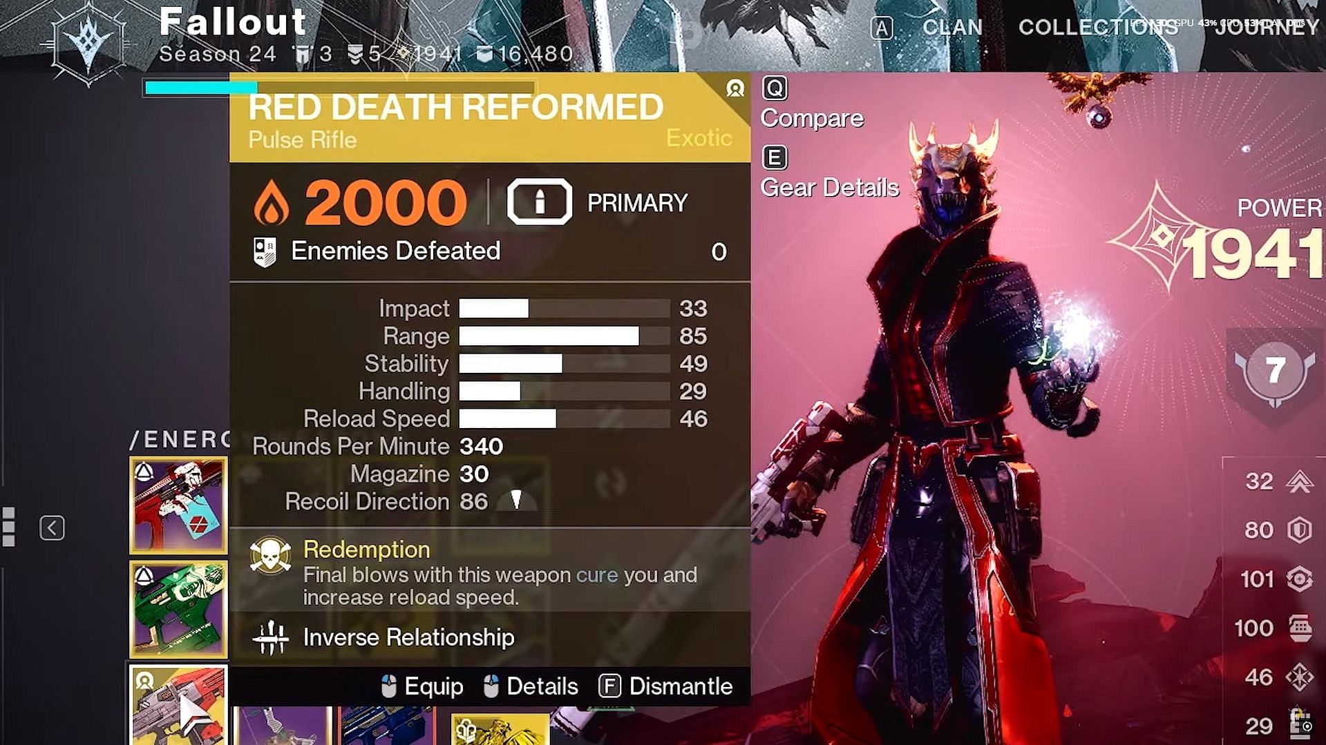 Red Death Reformed in Destiny 2 (Image via YouTube/FalloutPlays)