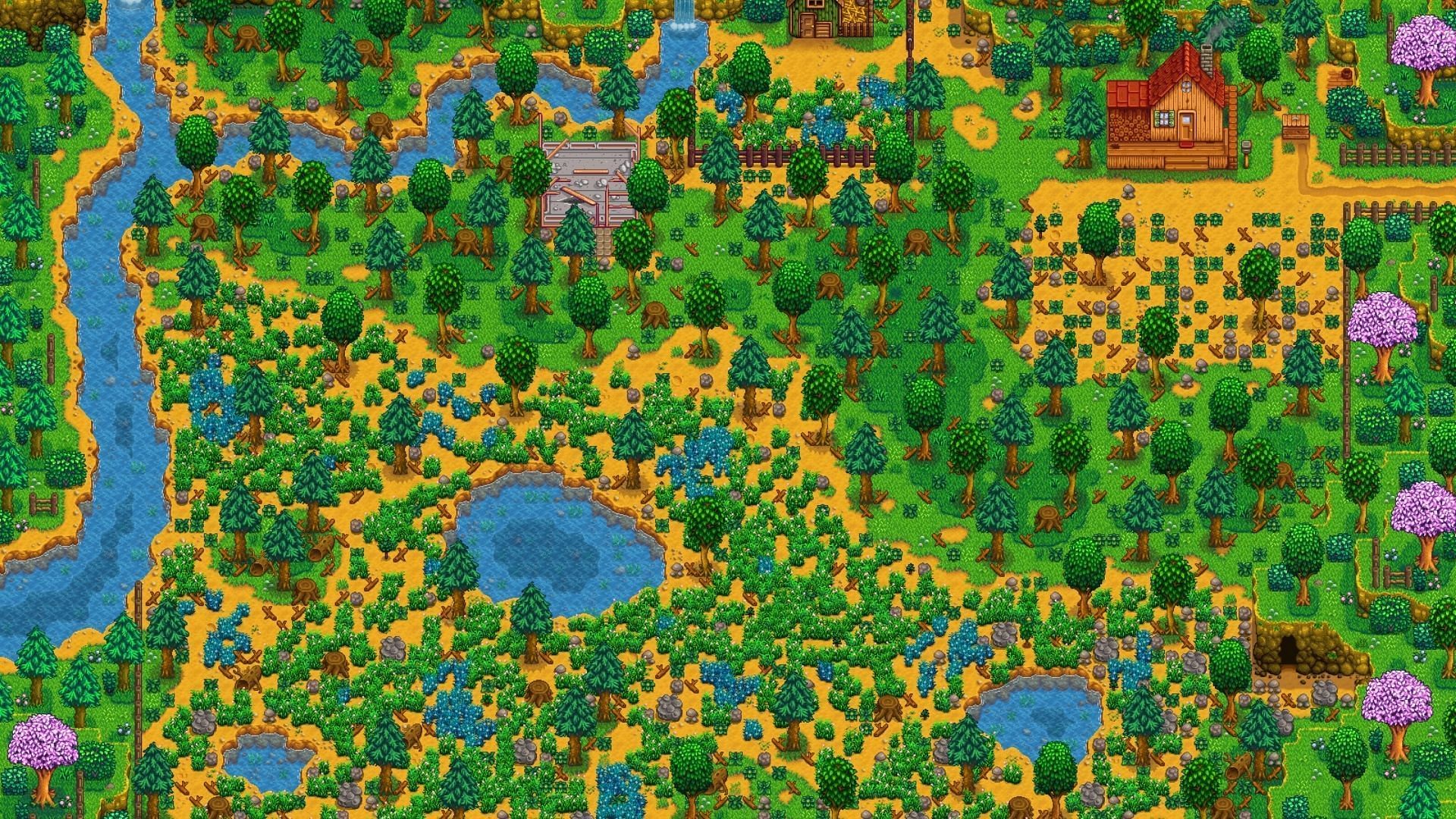 The Meadow Farm layout is designed for raising animals rather than standard farming. (Image via ConcernedApe)