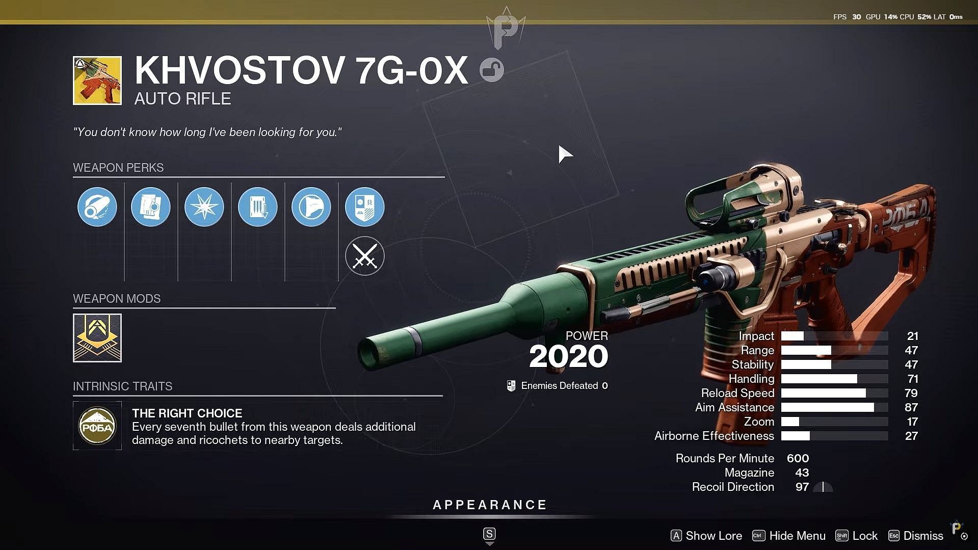 The Khvostov in Destiny 2 (Image via YouTube/FalloutPlays)