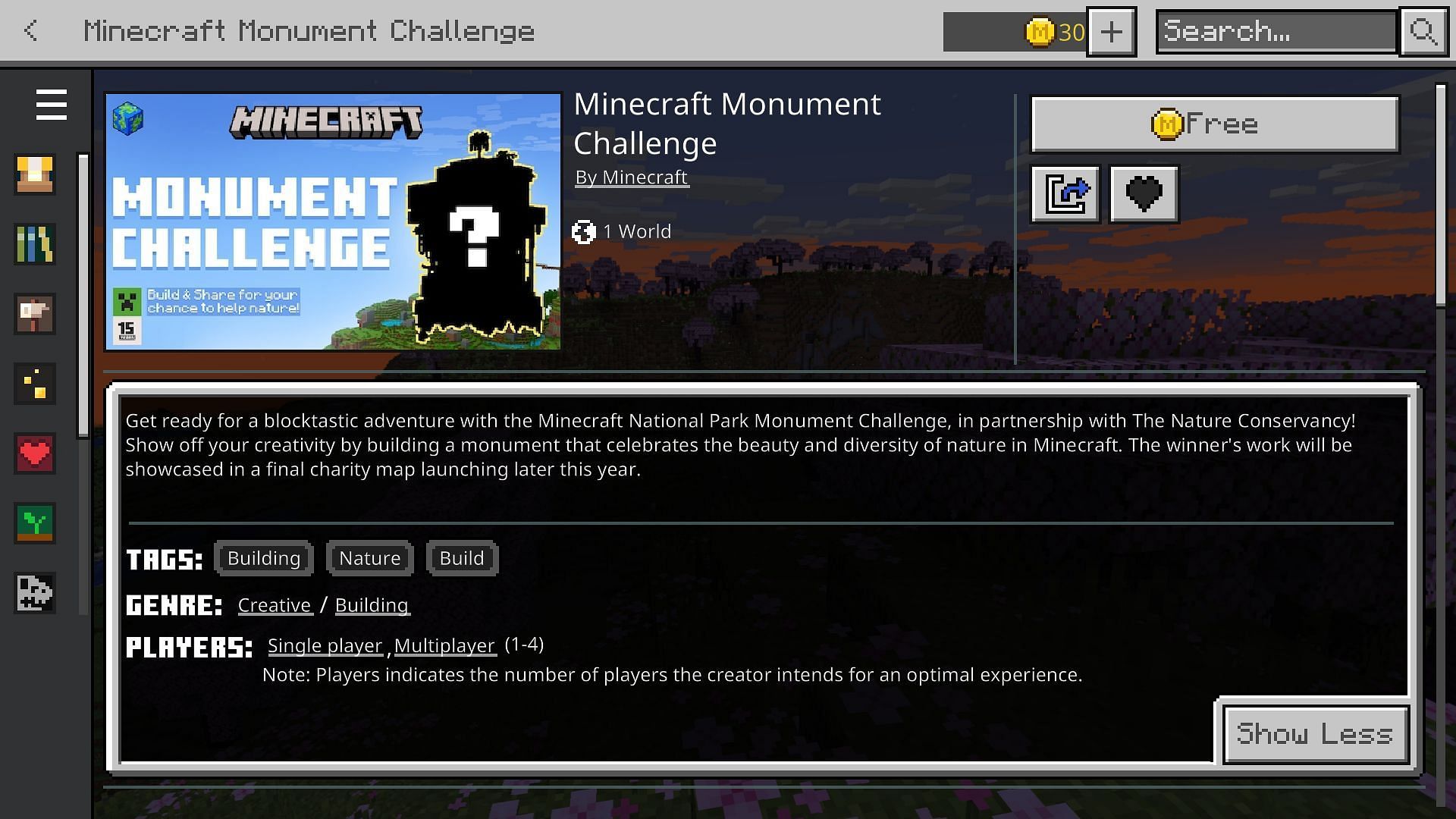 The Minecraft Monument Challenge map can be claimed for free via the Bedrock marketplace (Image via Mojang)