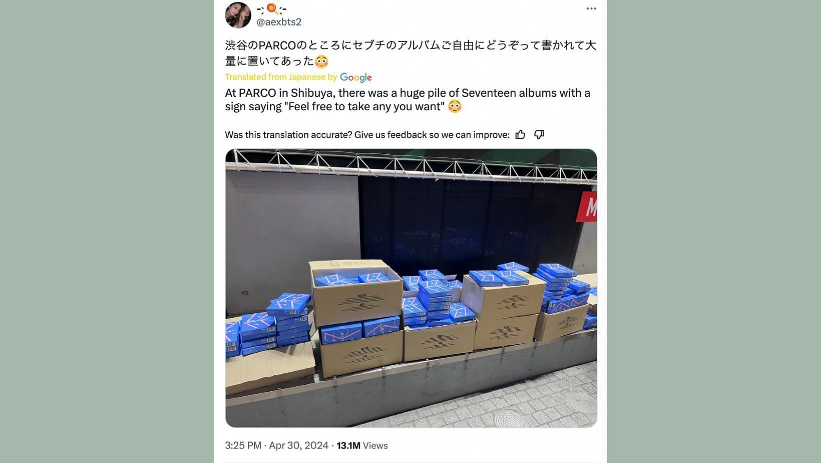 SEVENTEEN&#039;s latest album was thrown on the streets of Japan. (Image via X/@aexbts2)