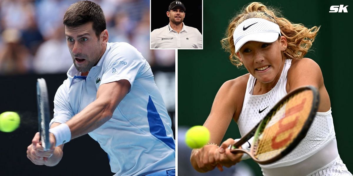 Novak Djokovic (L), Andy Roddick (inset), Mirra Andreeva