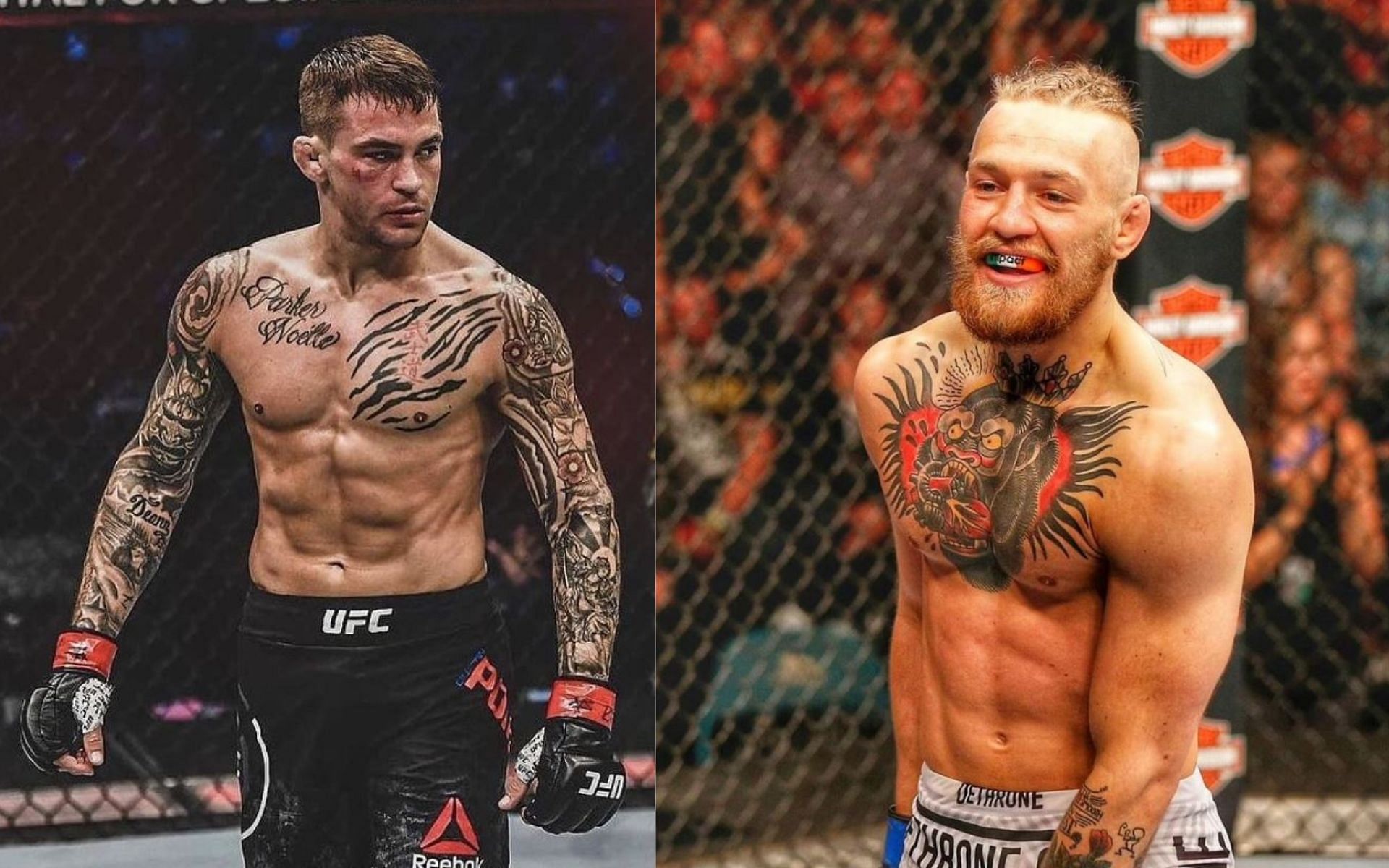 Dustin Poirier (left) shoots down hopes of another fight with Conor McGregor (right). [Image credit: @dustinpoirier and @thenotoriousmma on Instagram]