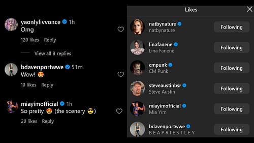 Reactions on the Instagram update.
