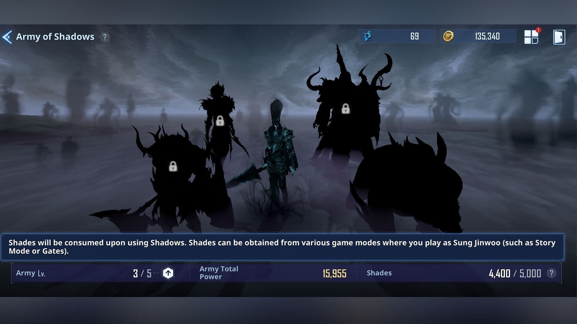 The Insufficient soldiers notification appears when there are no more Shades left to summon shadows on the battlefield. (Image via Netmarble)