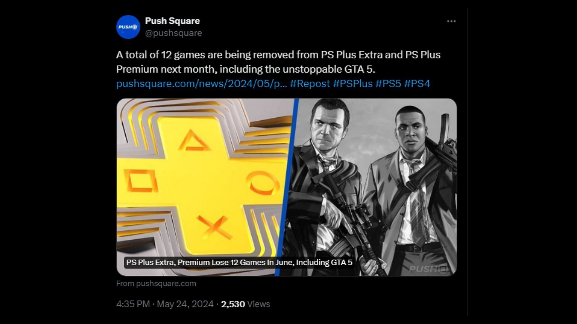 Push Square&#039;s tweet about the report (Image via X/@pushsquare)