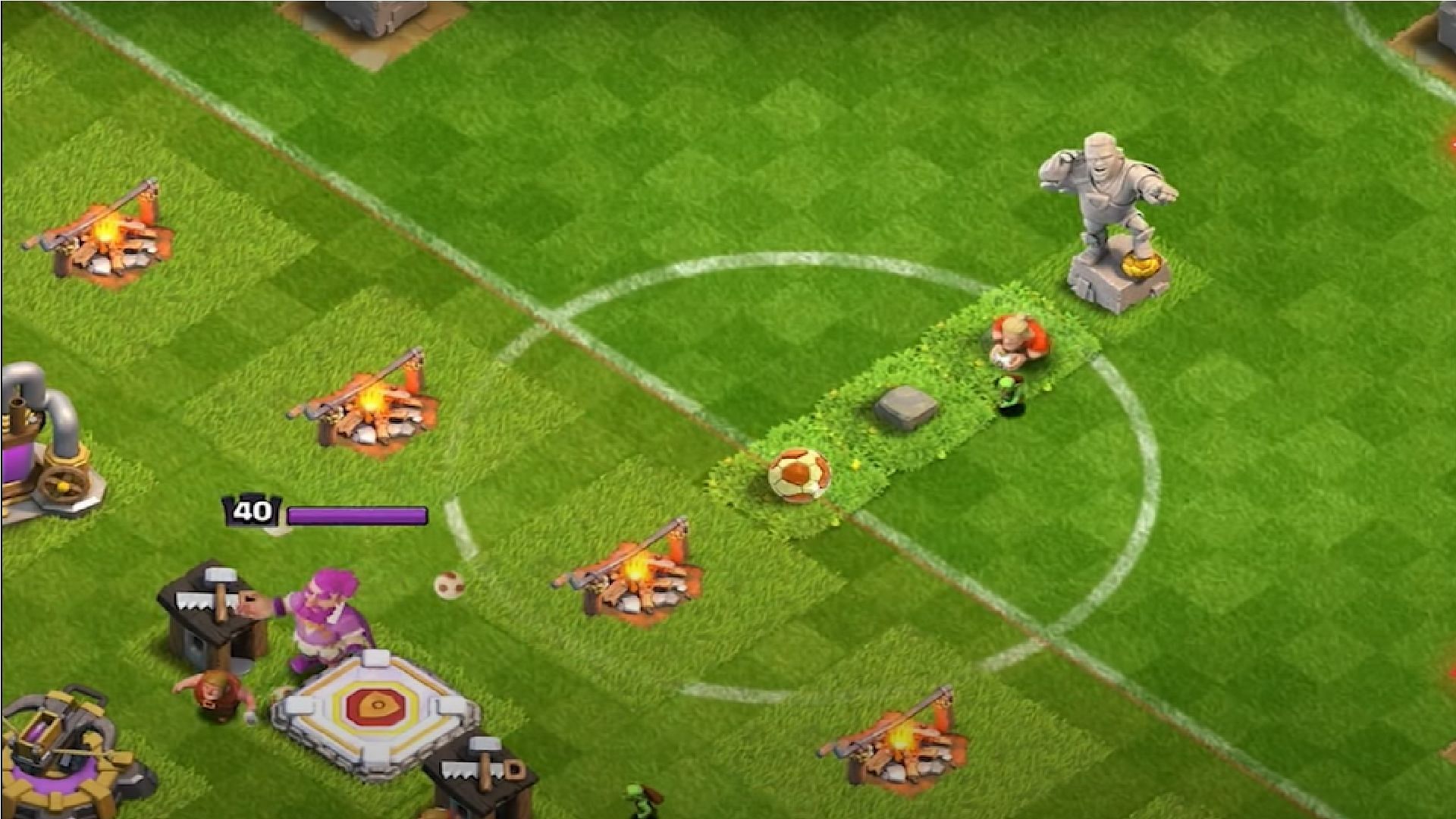 Deploy the first Barbarian Kicker in-line with the Haaland Statue in the middle to target the Warden (Image via Supercell)