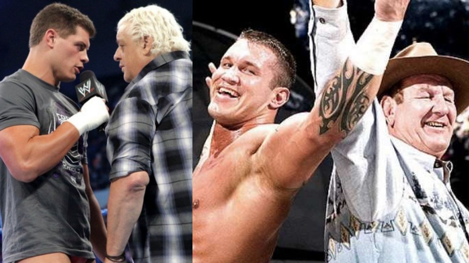 तस्वीर में WWE दिग्गज डस्टी रोड्स अपने पुत्र कोडी रोड्स और बॉब ऑर्टन अपने बेटे रैंडी ऑर्टन के साथ