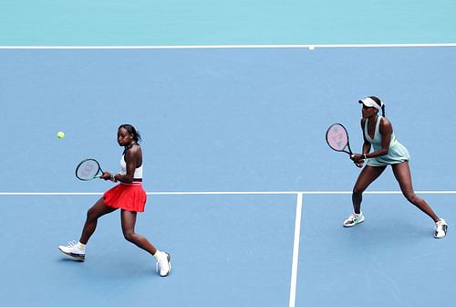 Alycia Parks and Asia Muhammad pictured at Miami Open 2024