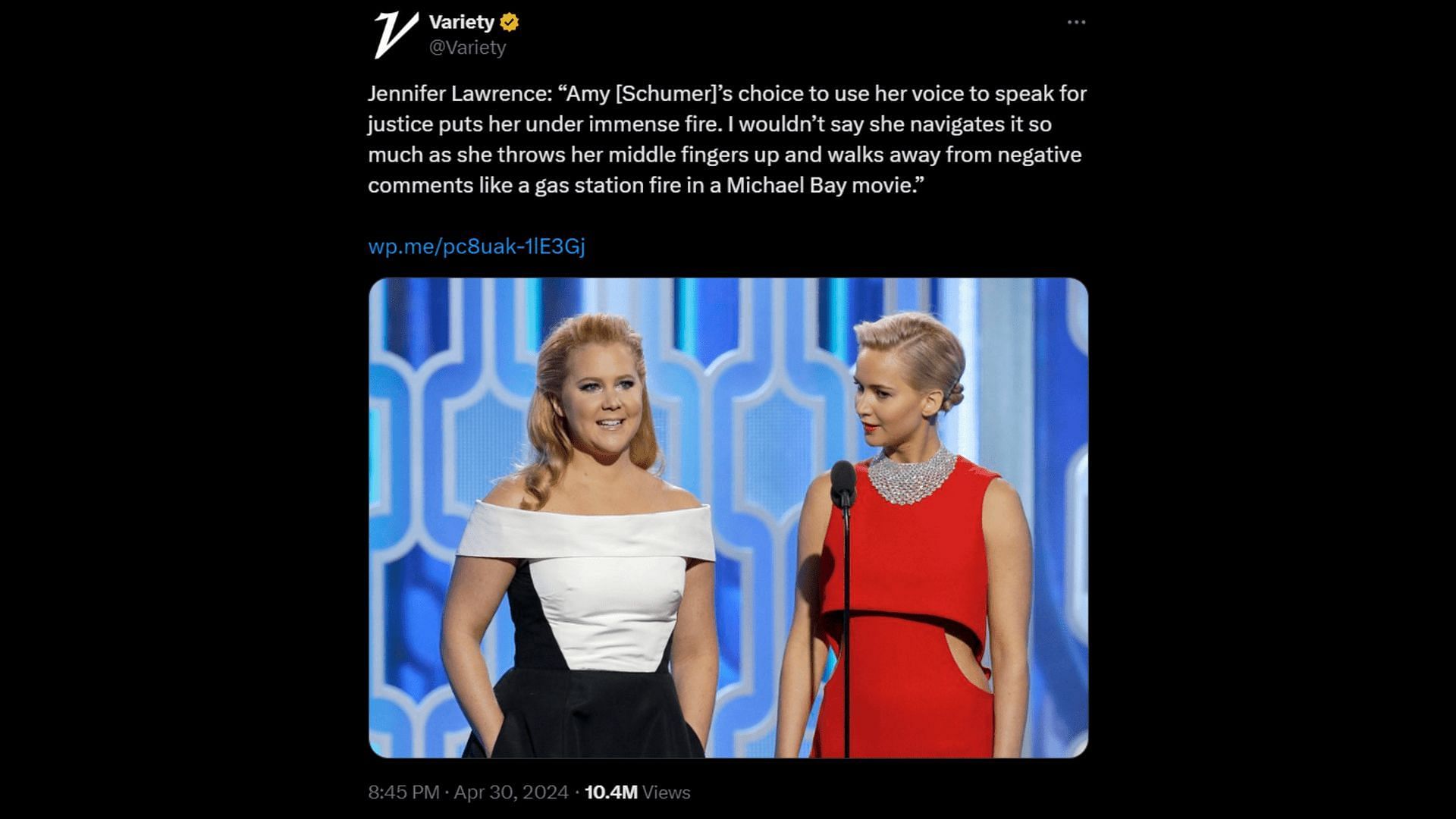 Jennifer Lawrence defended Amy Schumer during the latter&#039;s latest interview. (Image via X/ Variety)