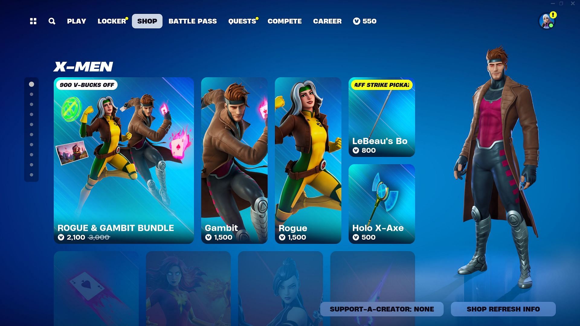 Rogue and Gambit are currently listed in the Item Shop (Image via Epic Games)