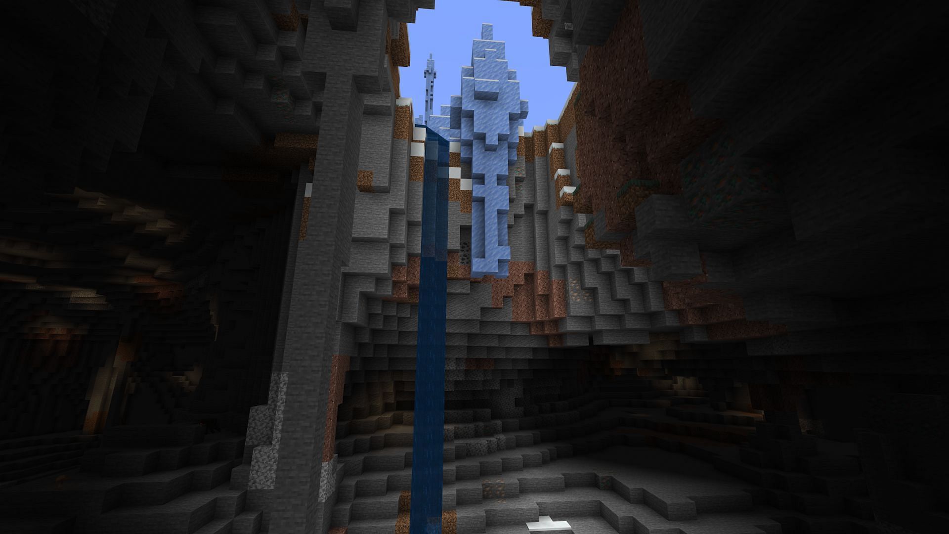 Seeing the end of an ice spike out in the open is just one of the weird things these crazy Minecraft seeds have to offer (Image via Mojang)