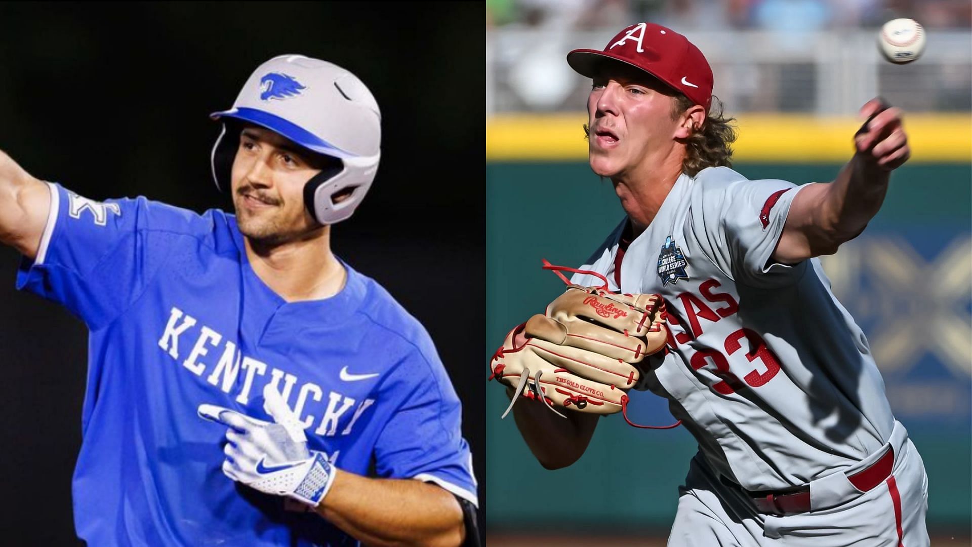 From left to right: Kentucky outfielder Ryan Waldschmidt and Arkansas pitcher Hagen Smith