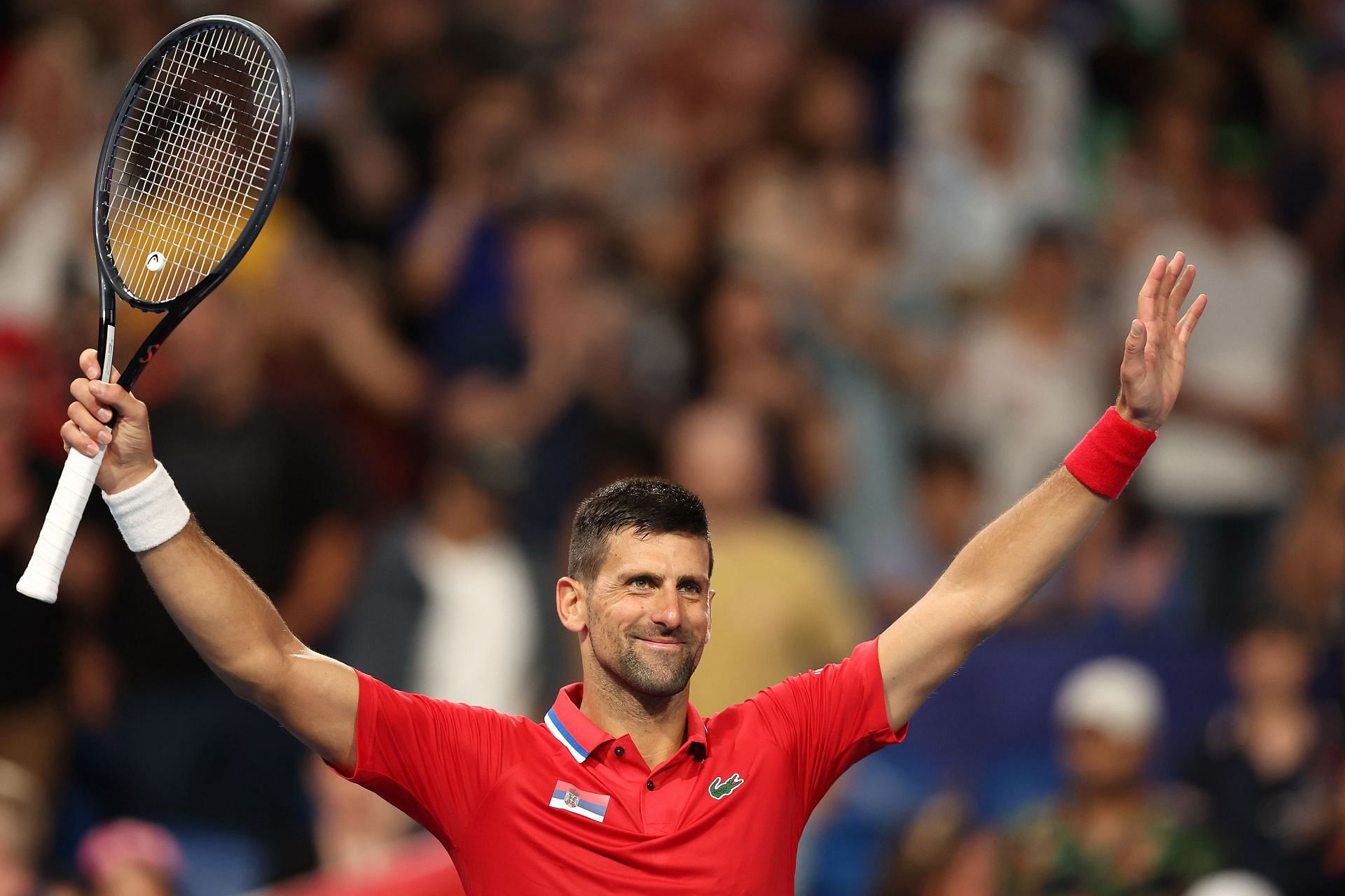Novak Djokovic celebrating a win at the 2024 United Cup