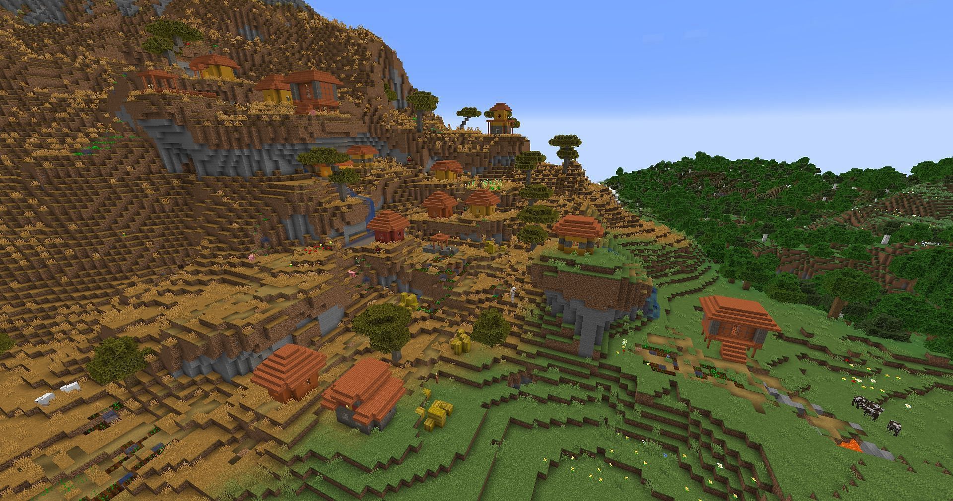 A Minecraft village found near the seed's spawn (Image via Mojang)