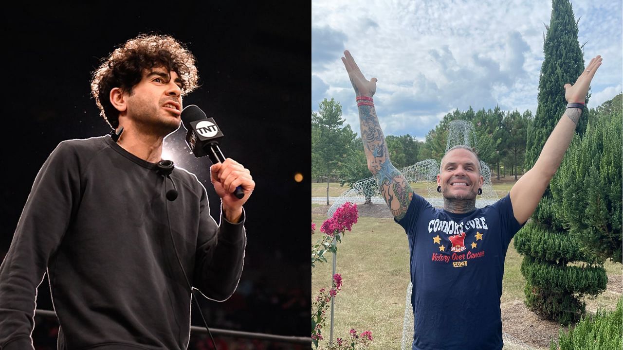 AEW president Tony Khan (left) and Jeff Hardy (right)